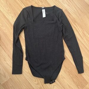 Grey Square Neck Bodysuit
